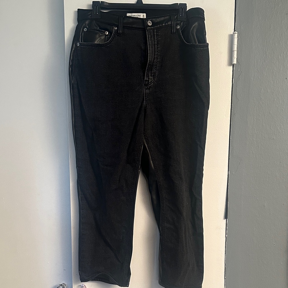A&F Black Denim Jeans with Leather Accents